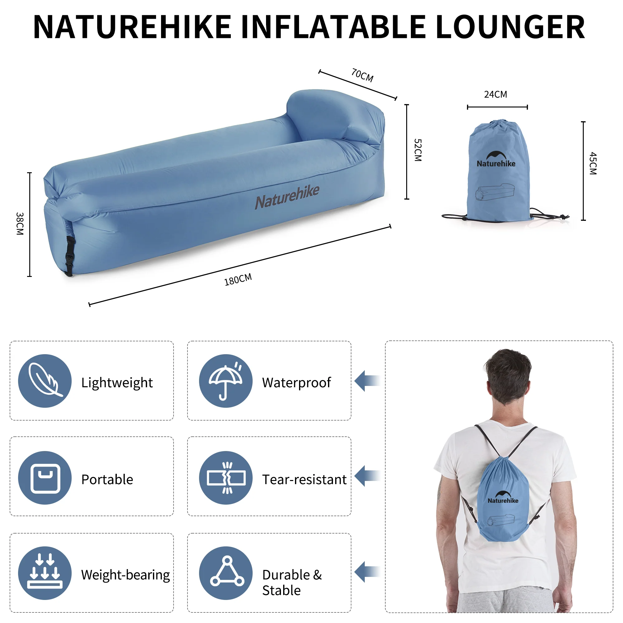 Double Lazy Inflatable Sofa With Pillow - Image 4