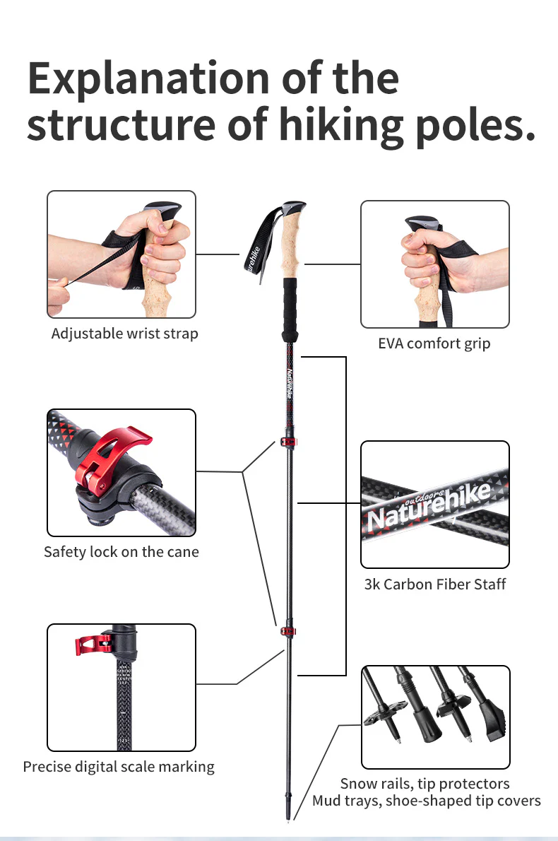 Far Wind™ Three-section Telescopic Carbon Trekking Pole - Image 5