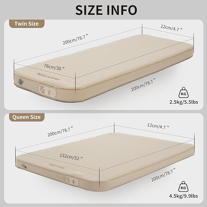 Naturehike 4.7in Self Inflating Double Camping Mattress with Pump - Image 3