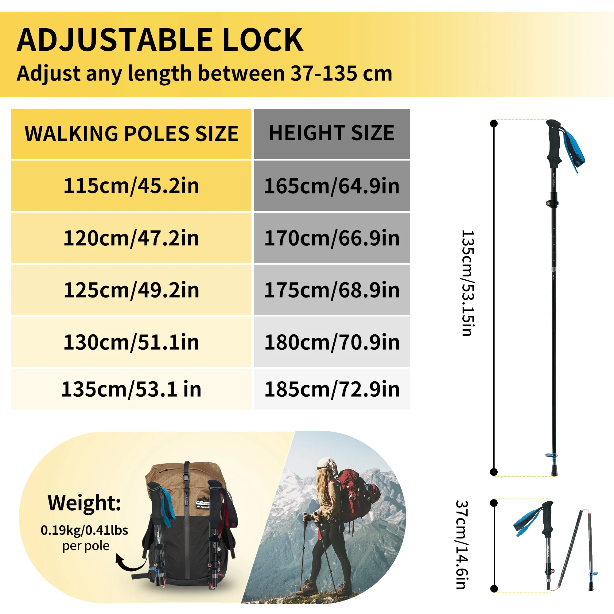 Naturehike Gale Terk EXT Full Carbon 5-section Adjustable Folding Trekking Pole - Image 5