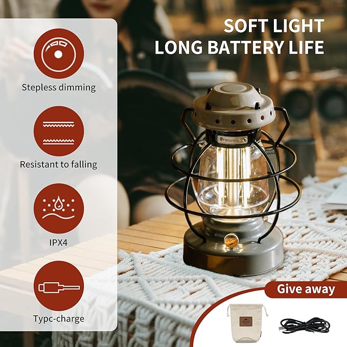 Naturehike LED Camping Lamp IPX4 Waterproof Stepless Dimming 10000mAh Battery - Image 6