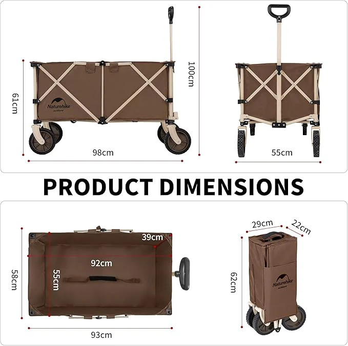Naturehike Outdoor Cart Wagon Large Capacity Utility Trolley for Transport - Image 2