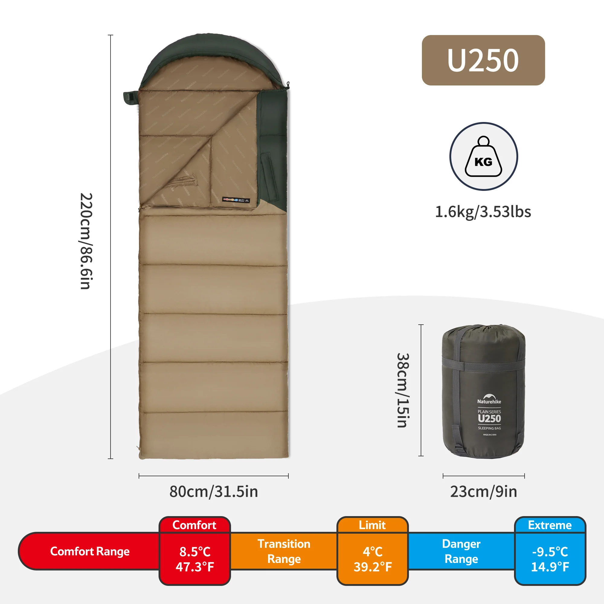 Solora™ U250 Hooded Synthetic Sleeping Bag 47°F / 8°C - Image 12
