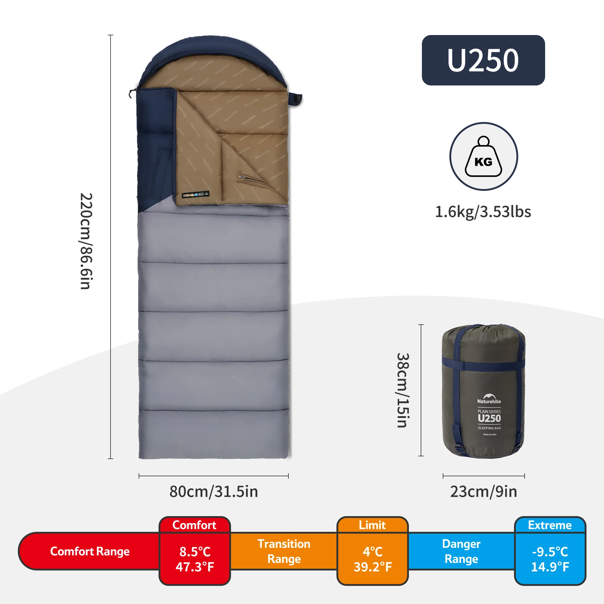 Solora™ U250 Hooded Synthetic Sleeping Bag 47°F / 8°C - Image 3